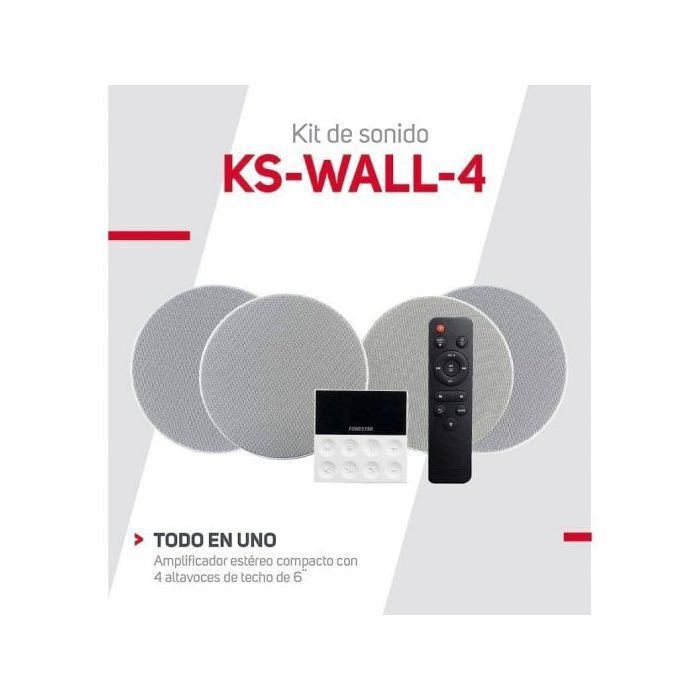 Haut-parleurs FONESTAR KS-WALL 4 - Bluetooth USB FM AUX - Noir - Amplificateur - 25 Watts - 4 Haut-parleurs