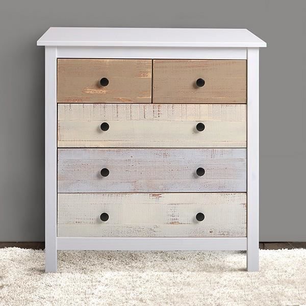 Commode 79x40x80cm Betty Colorée avec 5 tiroirs en Blanc et tiroirs multicouleurs,VS VENTA-STOCK