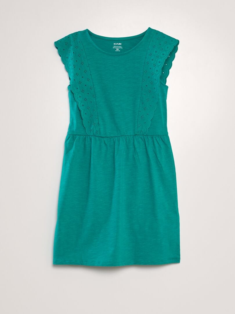 Vestido con bordado de punto inglés - VERDE