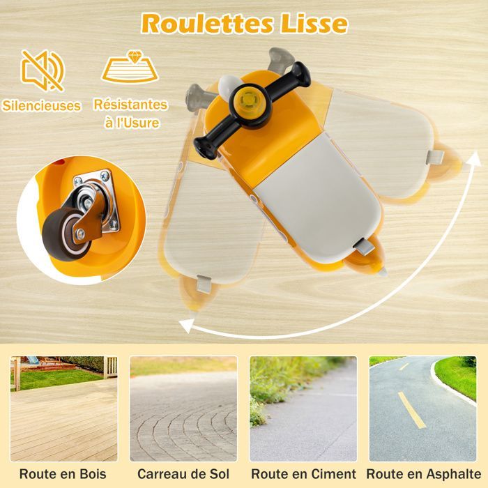 GIANTEX Porteur Enfant Voiture, 18 Mois +, Klaxon, Musique, Lumières, 4 Roulettes, Rangement sous Siège, 52x23,5x38 cm, Jaune