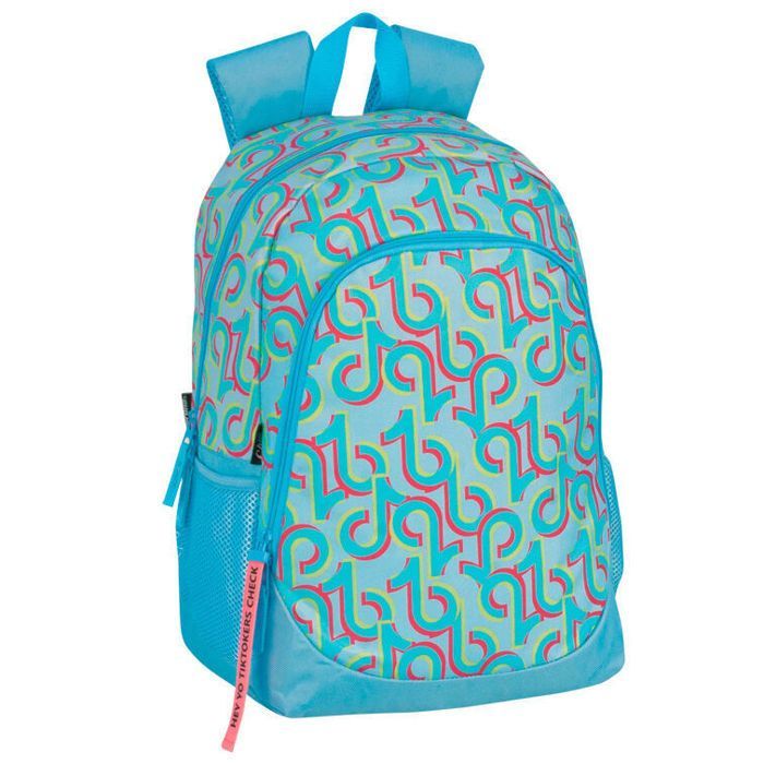 Sac à dos adaptable enfant - PERONA - Perona Tiktokers Challenge - Bleu - Logo TikTok - Bretelles rembourrées