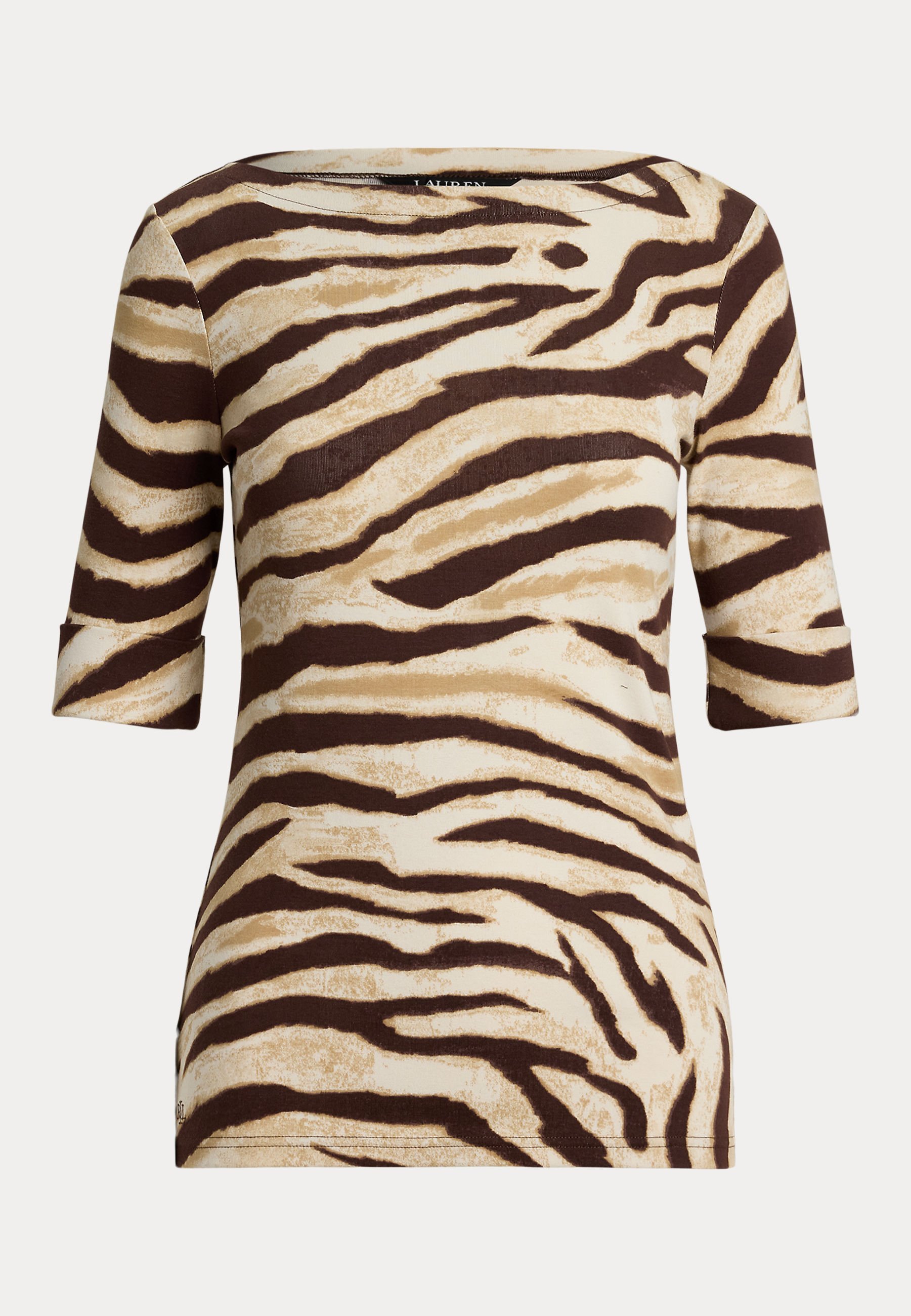 Lauren Ralph Lauren Zebra Print Stretch Cotton Boatneck Tee - Mintás póló - krémszínű/barna