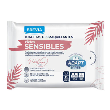 Brevia Natur Face Make-up Remover Wipes, Make-up Remover Wipes för känslig hud, 15 våtservetter.