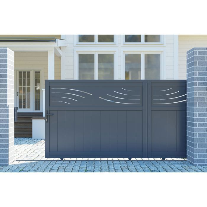 Puerta corredera y kit de motorización - Casanoov - HALTI - 3,7 m de altura (145 cm) - Aluminio - Gris antracita / Motorización RANGER C300