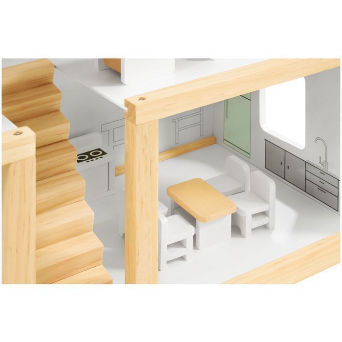 Maison de poupées MAMABRUM 70x30x60 cm 3 niveaux Terrasse- 19 pièces mobiles et 4 figurines- Jouet d'imitation- Norme CE