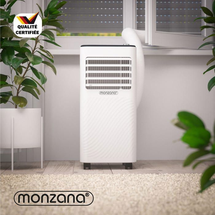 MONZANA® MZKA2000 draagbare airconditioner met afvoerslang, 7000 BTU, 4-in-1, 750W, 24-uurs timer, ontvochtiger en rolluikset
