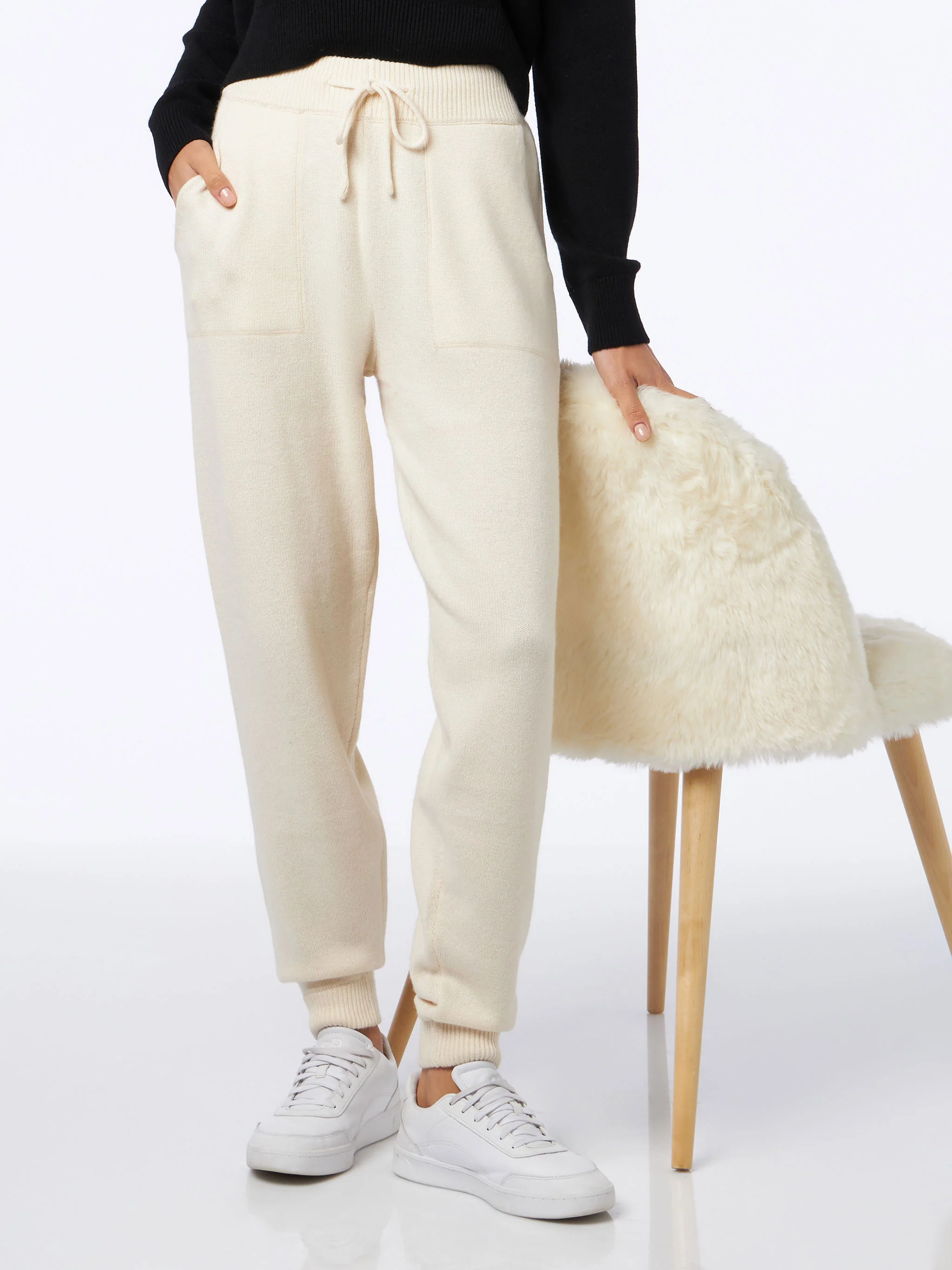 Witte gebreide joggingbroek voor dames