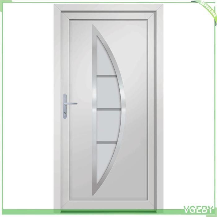 Puerta de entrada de PVC blanco de 98x208 cm con acristalamiento arqueado, cerradura de 5 puntos y umbral de aluminio.