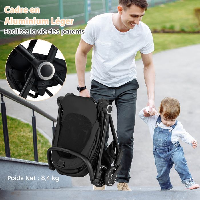 COSTWAY Foldable Baby Stroller with Reversible Seat & Reclining Backrest, Lower Basket, 5-Point Harness, 15 kg, Black