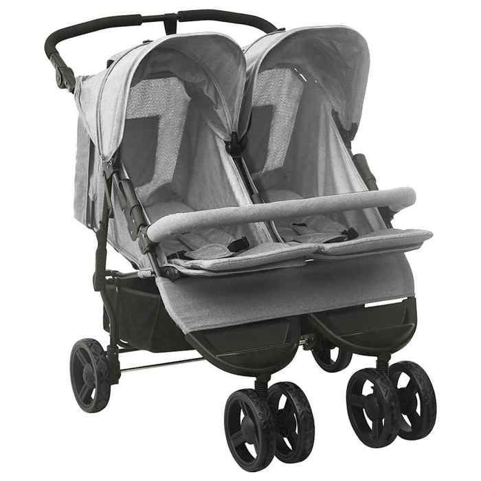 Poussette double - vidaXL - Gris clair - Acier - Pliable - Multi-positions