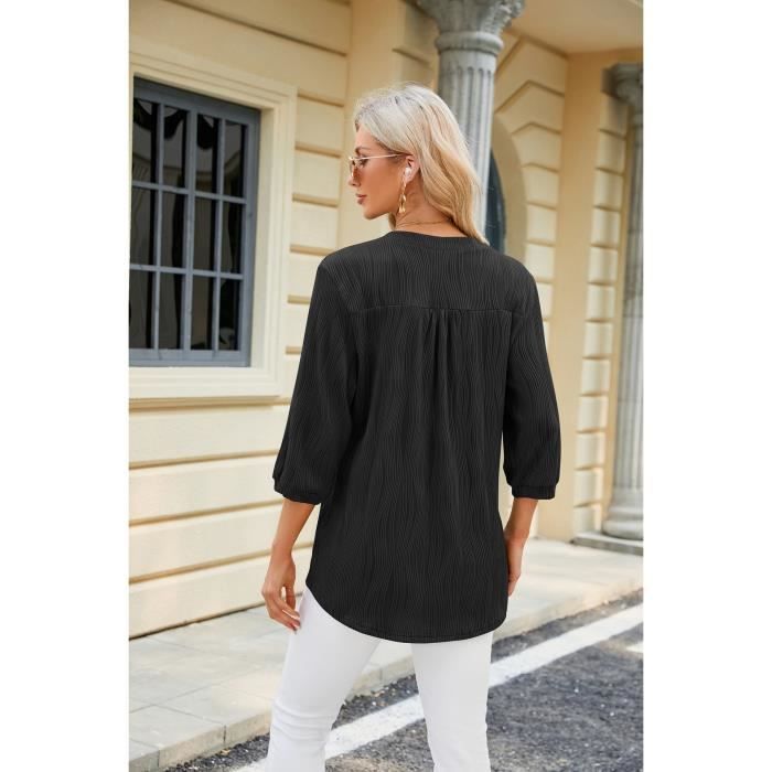 T-shirt da donna - INSFITY - Scollo a V con bottoni - Maniche a 3/4 - Tinta unita - Estiva