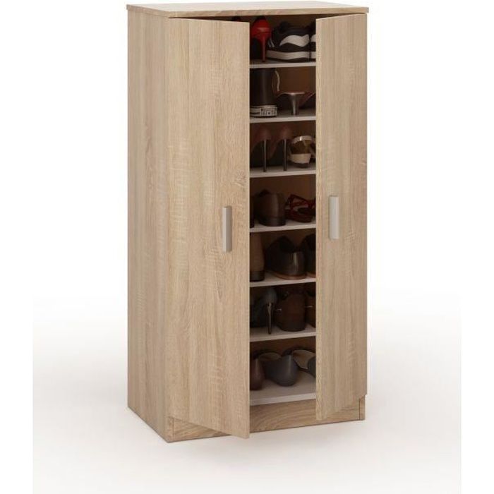 Armario multifuncional DMORA - 2 puertas, 6 estantes - Roble