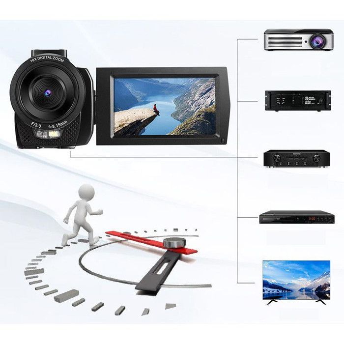 Cámara de video INF 1080P de 24 MP con zoom de 16x y pantalla LCD giratoria de 270 grados.