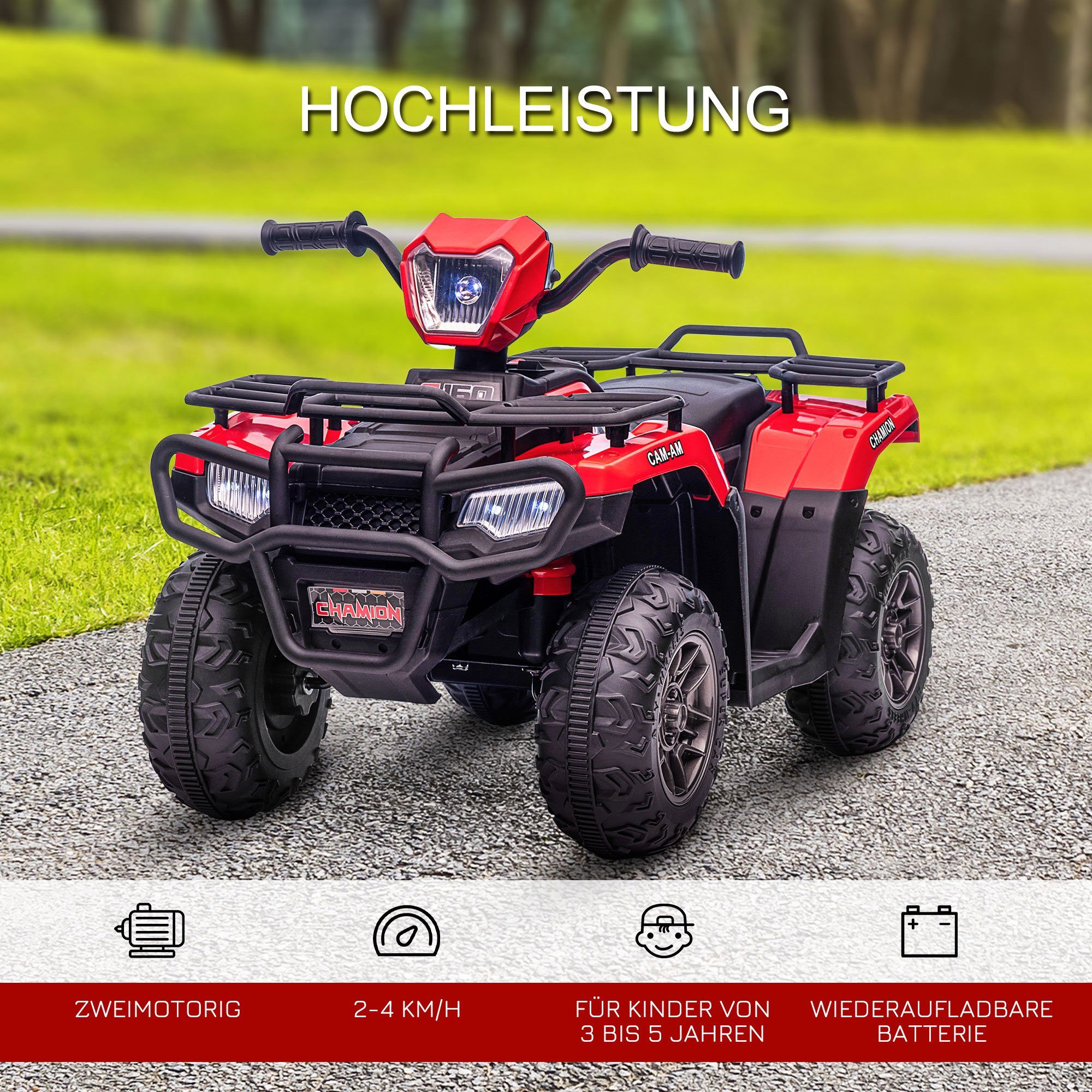 HOMCOM elektrisches Kinderquad, max. 4 km/h, Kindermotorrad, schwarz + rot, Tragkraft 25 kg, (1 Stück), 88 x 45 x 50 cm (L x B x H)