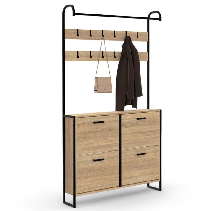 IDMARKET Vestiaire d'entrée LUIS meuble chaussures 4 portes design industriel