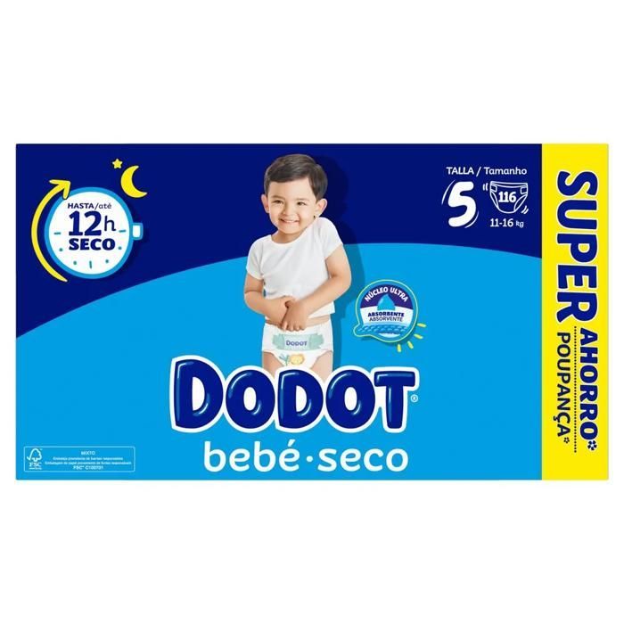 Couches - Dodot - Baby Dry - Taille 5 - 12h de Sécheresse - Barrière Anti-Fuites