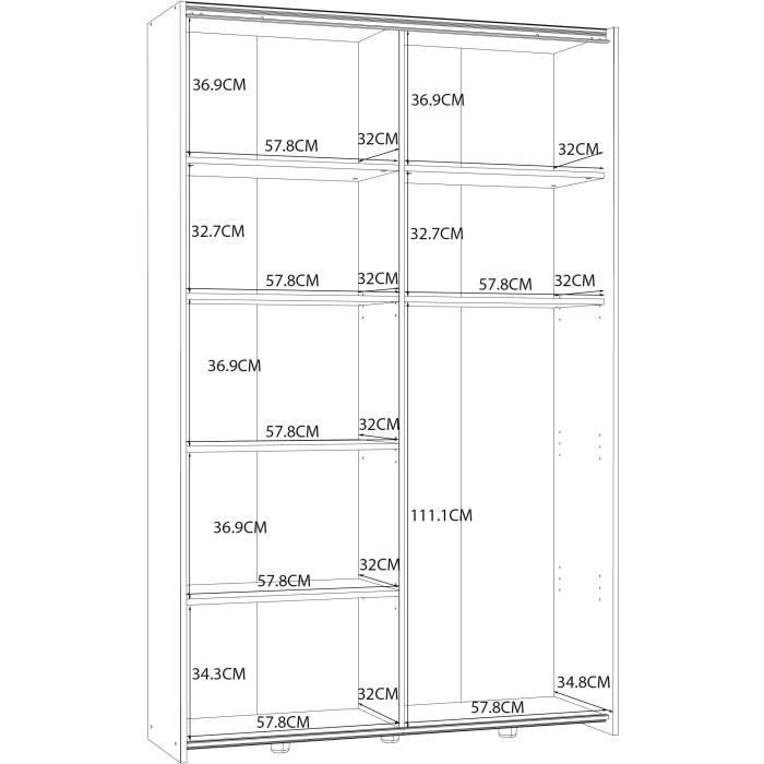 Multifunctional 2-door sliding wardrobe - Matte white - W120 x D41.6 x H190.5 cm - OZZULA
