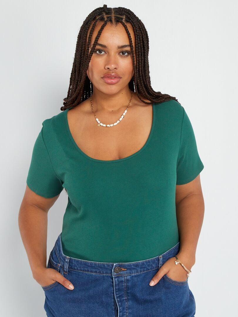 Body de malha canelada - Verde