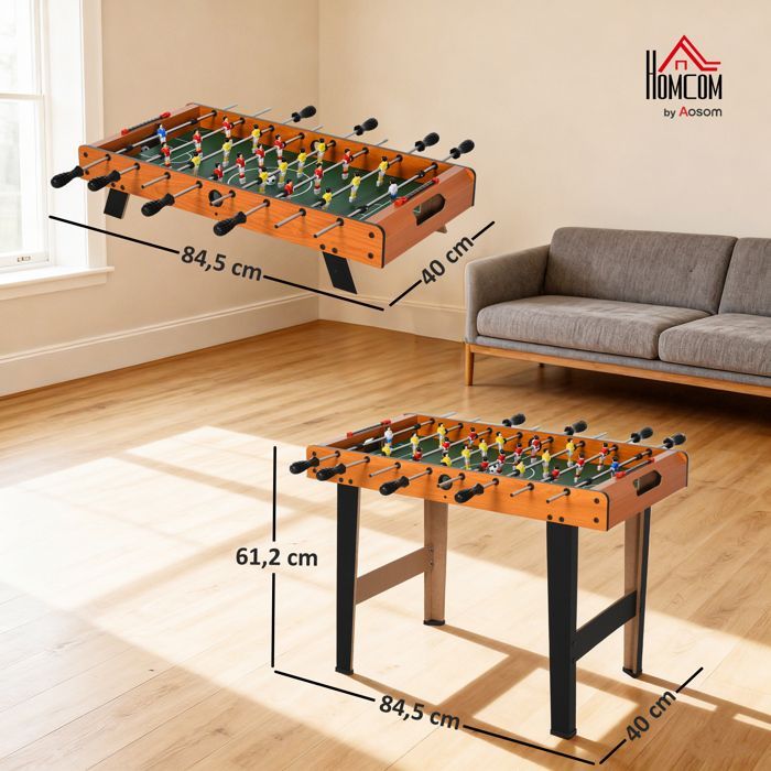 Mini tafelvoetbaltafel - HOMCOM - 22 spelers - 2 ballen - 2 scoreborden - 84,5L x 40B x 61,2H cm - roestvrij staal
