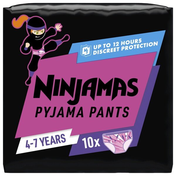 Pampers Ninjamas Girls 4-7 let pižama hlačke<br>Medicinski pripomoček - velikost 4-7 let, 10 kosov