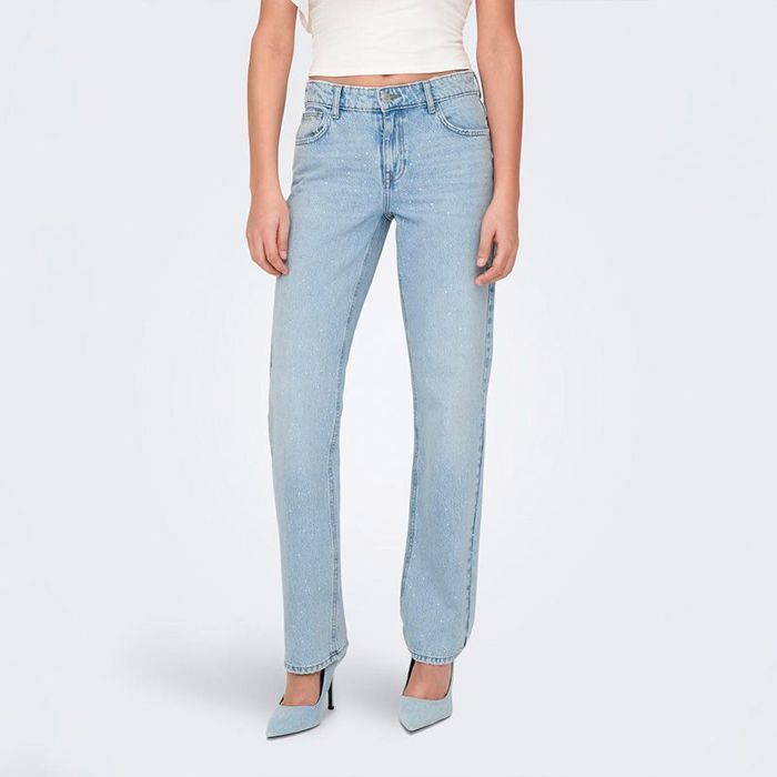 Jeans rectos de mujer con pedrería clara SOLAMENTE