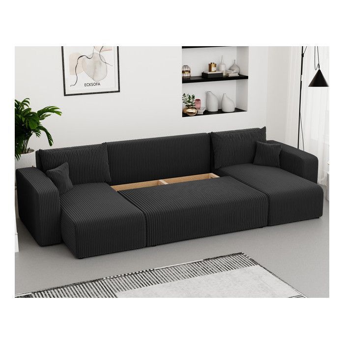 Canapé d'angle Panoramique PIANO U - 7 places - Canape Convertible avec Coffre - Tissu Velours Cotelé - Anthracite