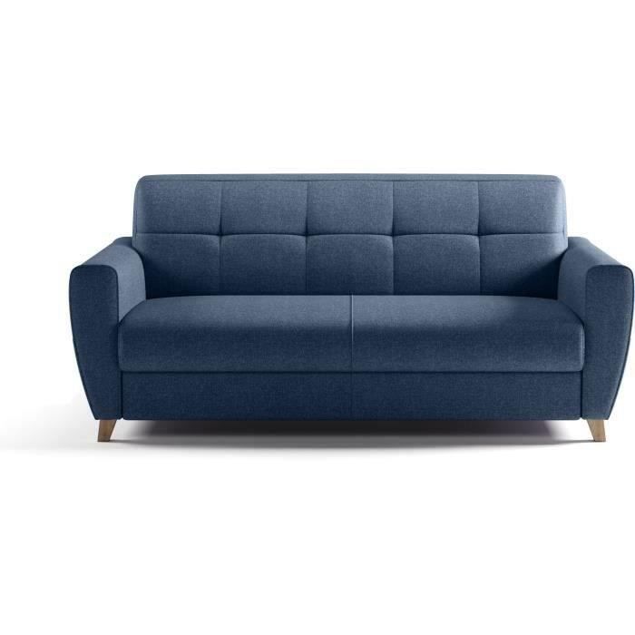 SKY 3-seater express convertible sofa - Blue fabric - 14cm mattress - 192 x 100 x 88 cm