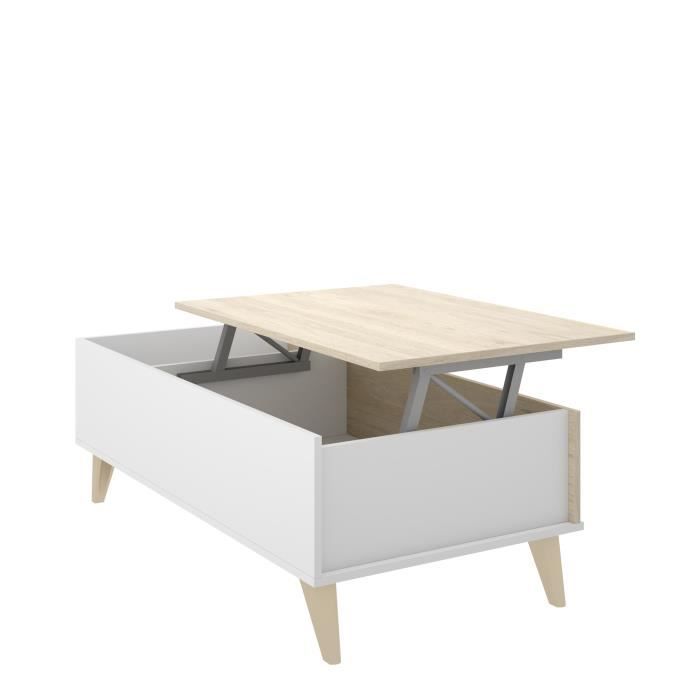 Ensemble salon NESS : Meuble TV + Table basse relevable - Mélaminé - Décor chêne clair et blanc