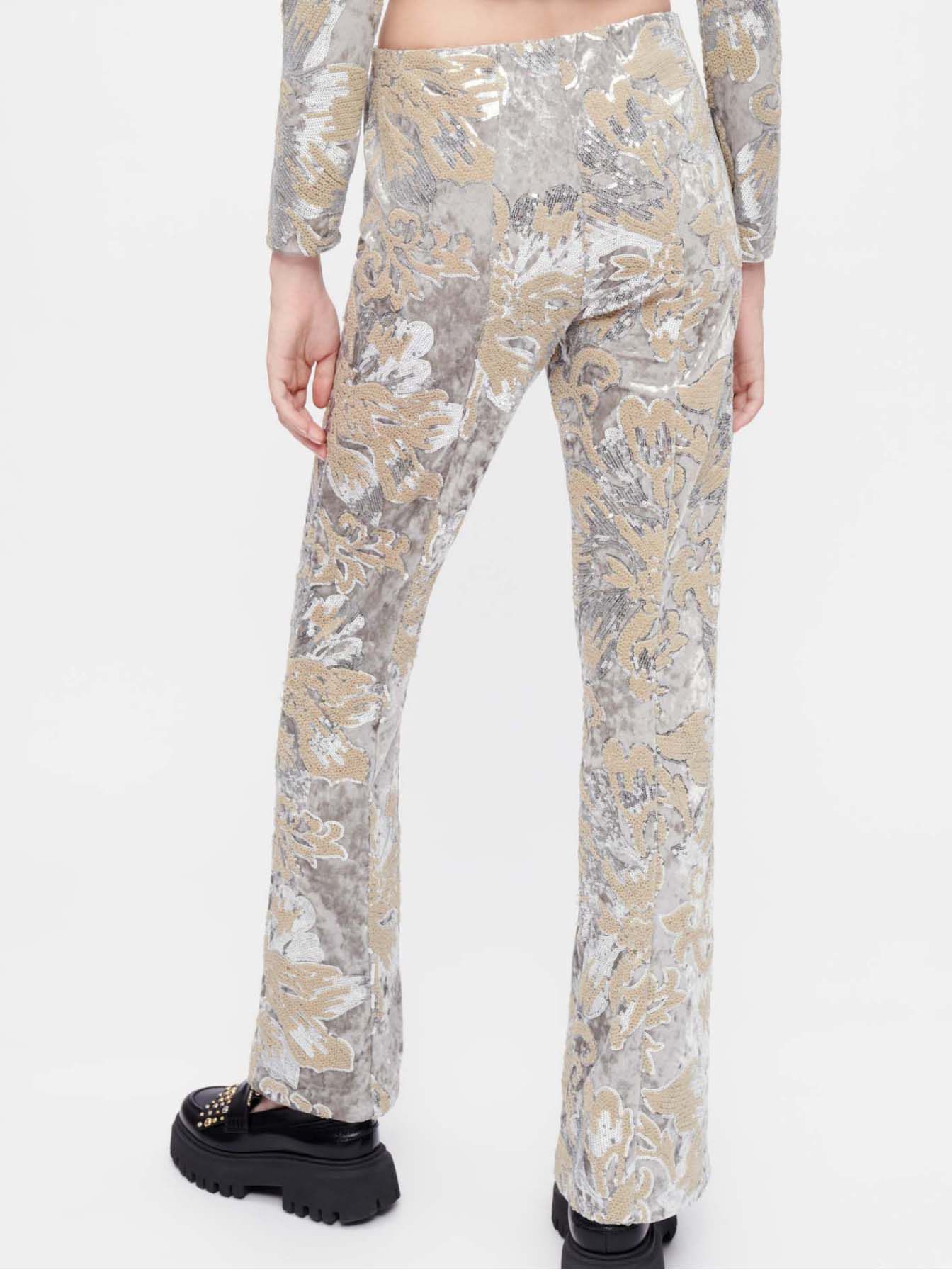 Broek van fluweel met pailletten - Zilver