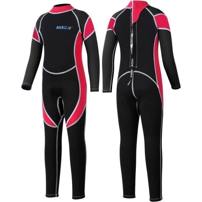 Traje de neopreno de 2,5 mm con cremallera trasera para niños y niñas, negro/rojo - L