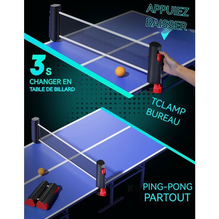 Juego de tenis de mesa, 4 palas de ping pong + 8 pelotas + red enrollable, juego de palas de ping pong