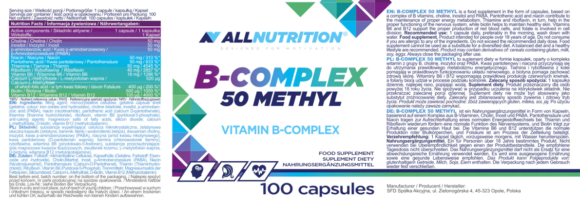 Allnutrition B-complex 50 Methyl, Kapsułki