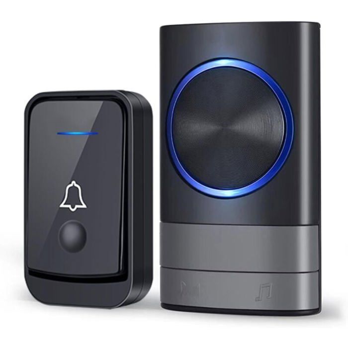 Timbre inalámbrico para exteriores IP44, alcance de 200 m, 52 melodías, indicador LED azul.
