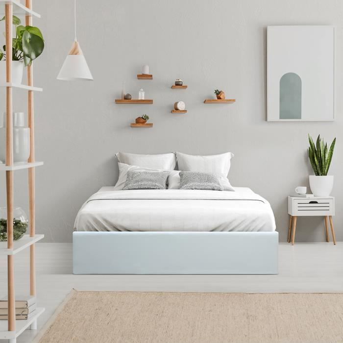 Cama adulta ECLIPSE de 140x190 cm con caja de almacenamiento - Piel sintética blanca