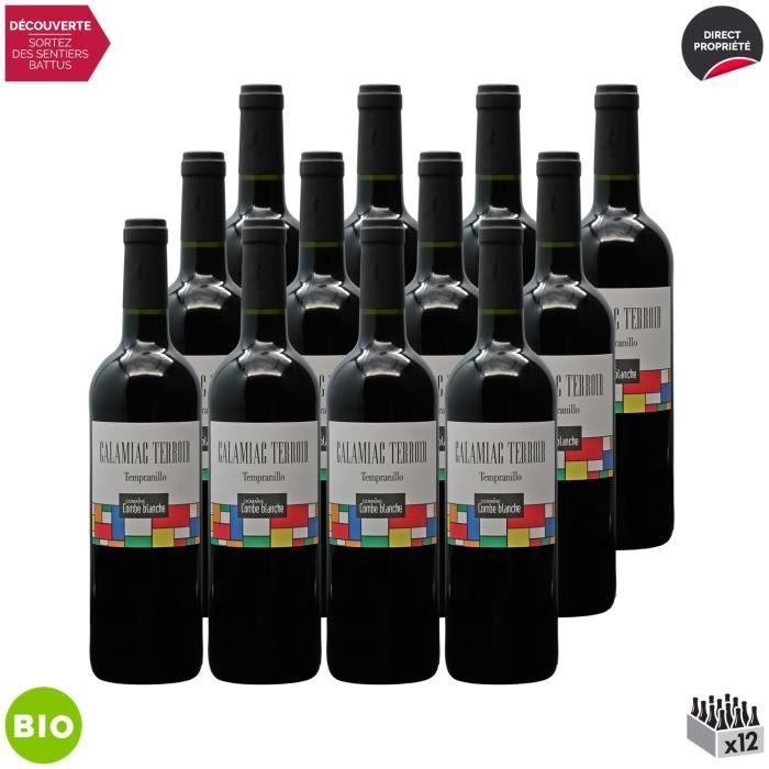 Pays d'Oc Calamiac Terroir Tempranillo Tinto 2021 - Ecológico - Caja de 12x75cl - Domaine Combe Blanche - Vino Tinto IGP de Languedoc -