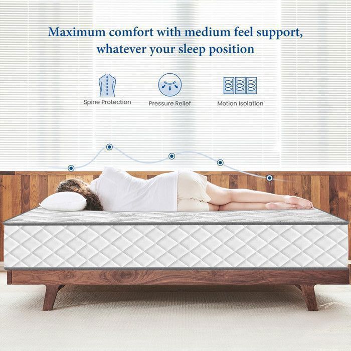 Colchón de 140 x 190 cm - Grosor 30 cm, certificado OEKO-TEX®, colchón de muelles premium, espuma viscoelástica, firmeza media H3, hipoalergénico.