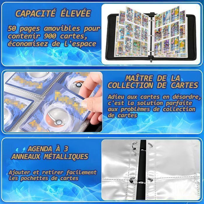 900 fundas para álbumes de cartas, carpeta para cartas Pokémon, álbumes para cartas coleccionables, con correa elástica
