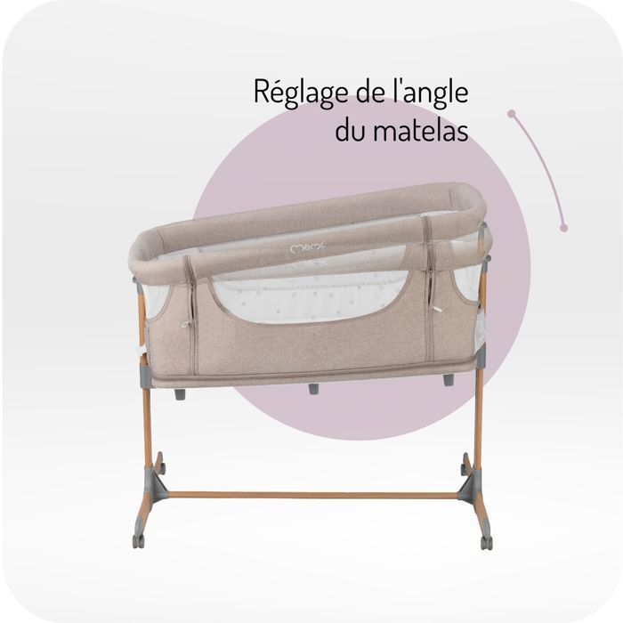 MoMi SMART BED – Lettino co-sleeping 4 in 1 per neonati – Regolabile in altezza e inclinazione – Dotato di zanzariera, materasso e accesso laterale – Beige