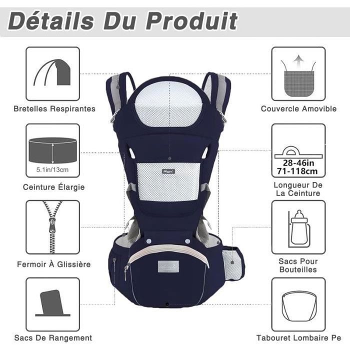 Portabebés multifuncional 6 en 1 para senderismo con asiento ergonómico ajustable para bebés y niños de 3 a 36 meses, color azul.