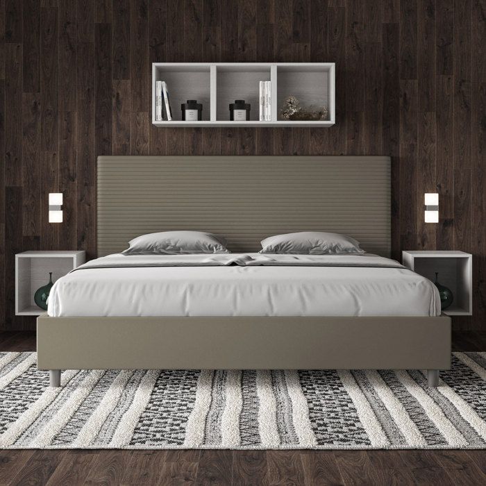 Lit king size - Ityhome - Focus - 200x210 cm - Similicuir cappuccino - Sans sommier