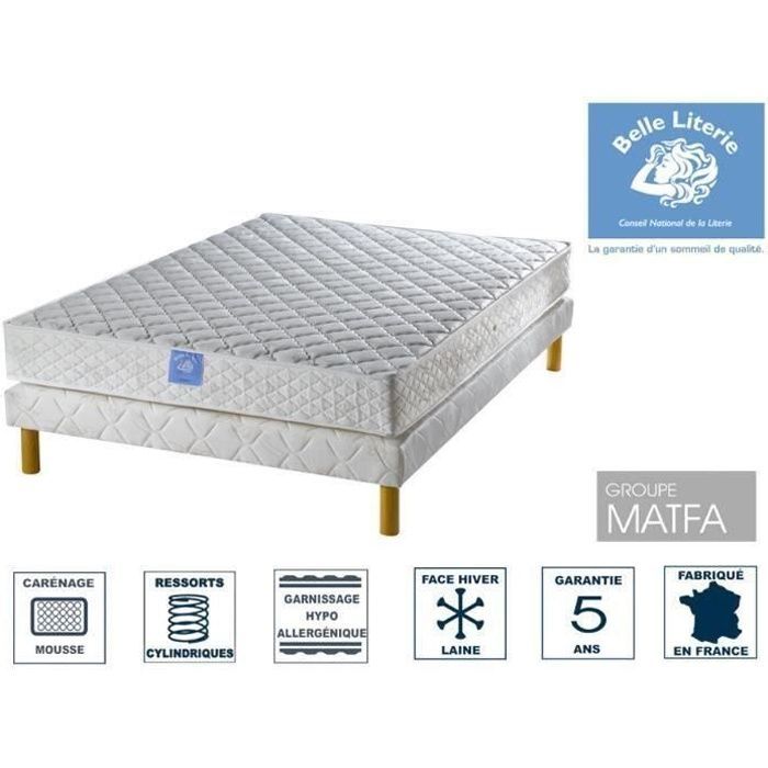 Colchón Ruby BELLE LITERIE 160x200 + base tapizada + juego de 4 patas incluido