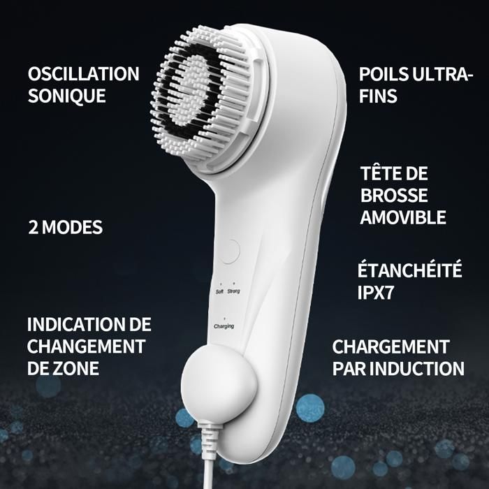 IPX6 Waterproof Facial Brush - ATELIX - Inductive Charging, 2 Adjustable Speeds, Silicone Electric Facial Cleansing Brush with Head
