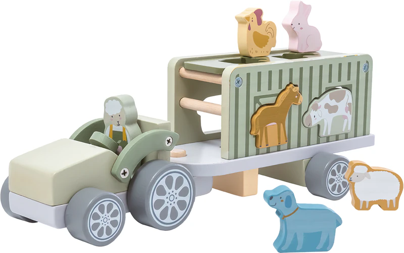 Conjunto de brinquedo de madeira 2Kids com carrinho e animais