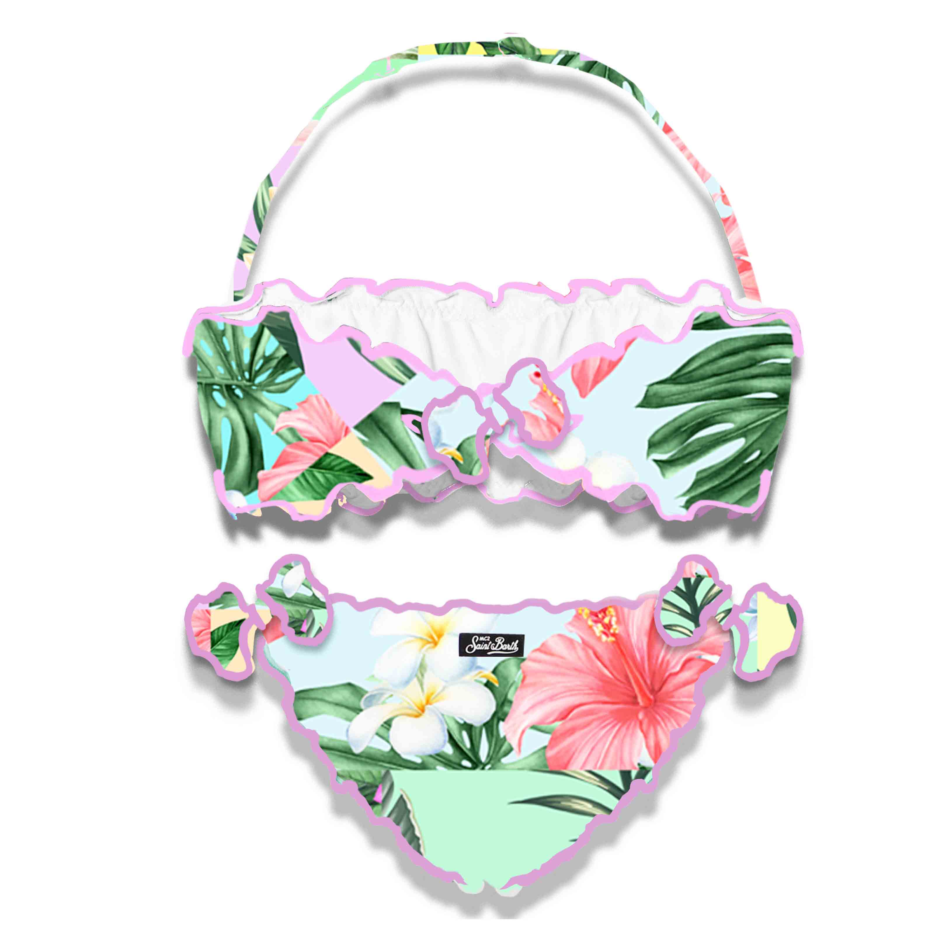 Bikini da bambina a fascia con stampa fiori