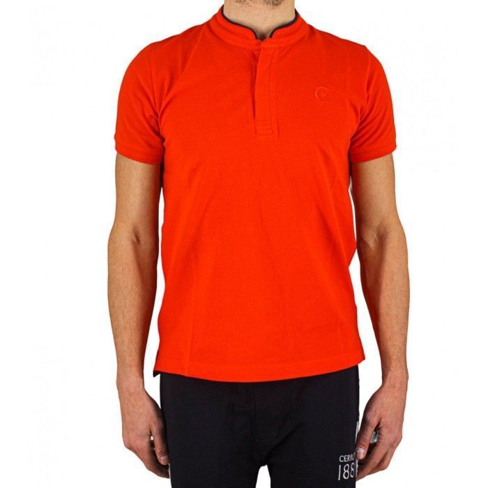 Polo da uomo a maniche corte Cerruti 1881 con colletto alla coreana, colore rosso Firenza.