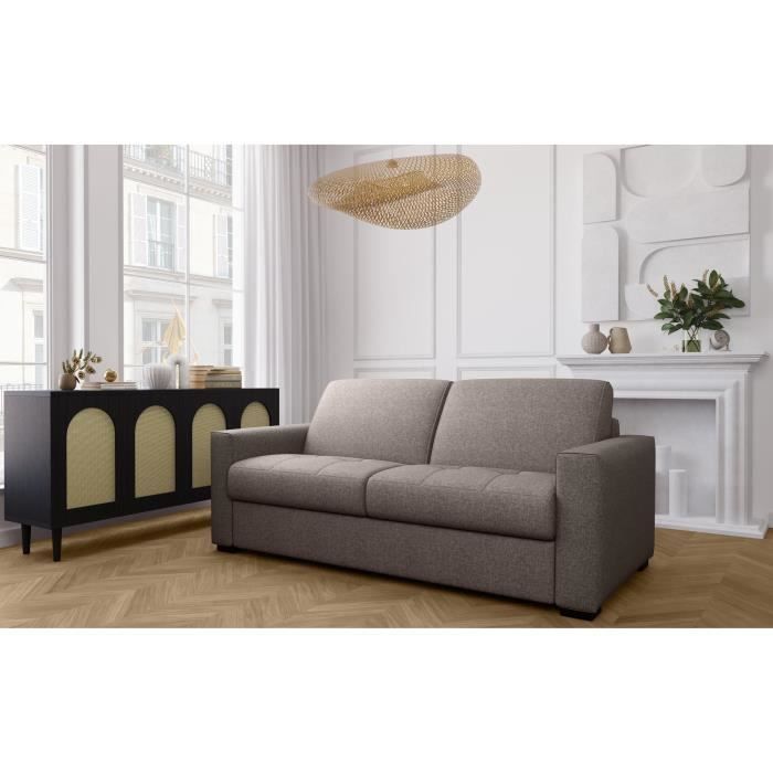 Express convertible sofa - MARIUS - Beige fabric - 14cm mattress - 190 x 100 x 87 cm