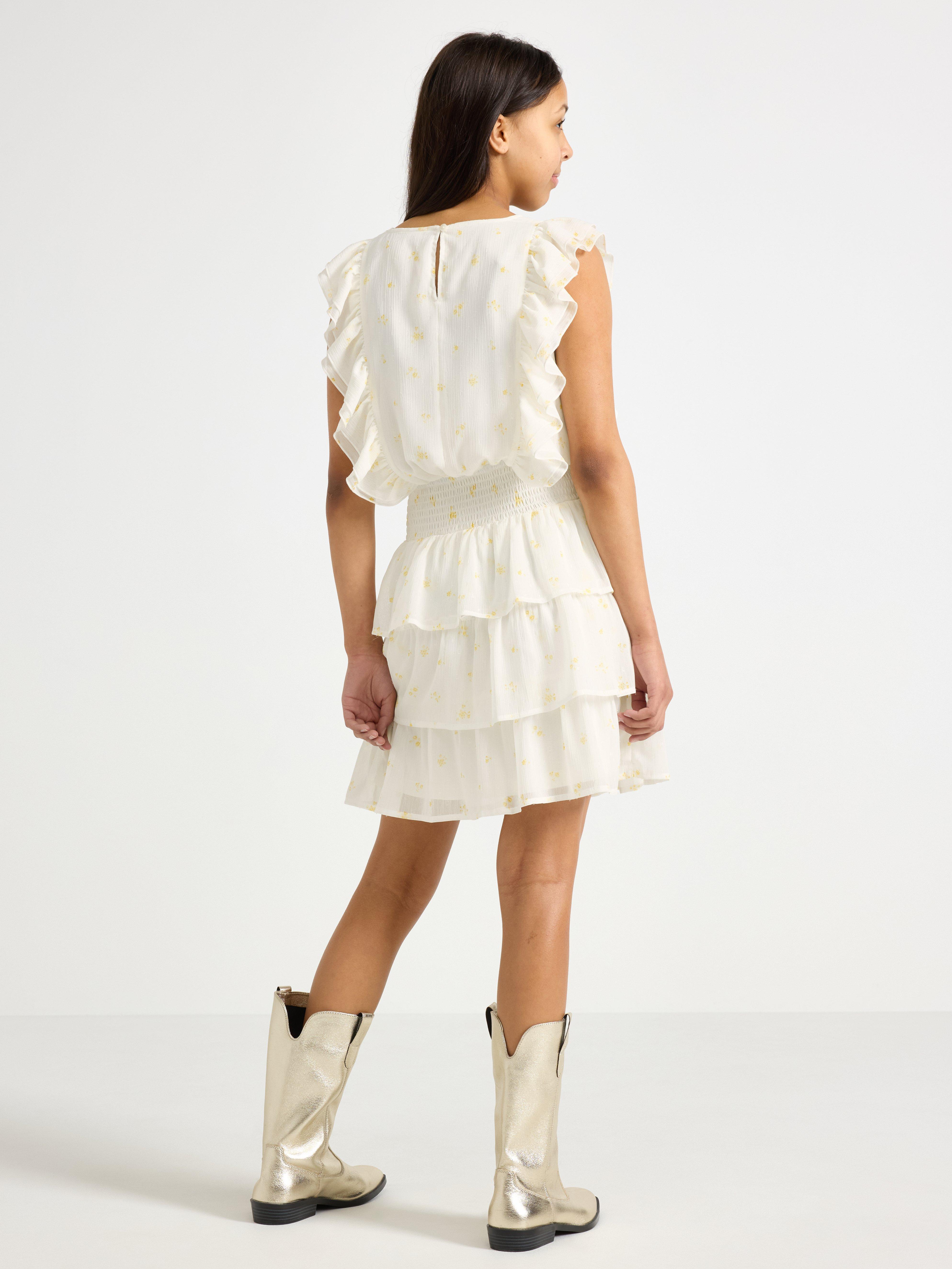 Kjole med rysjer Off White