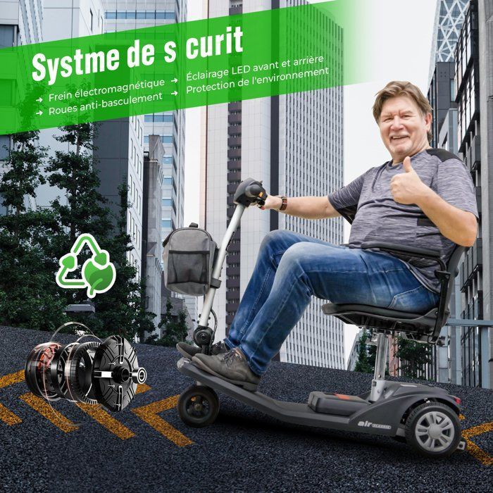 AIR CLASSIC 4-Wheel Electric Scooter, 250W, 360° Swivel Seat, 20KM Range, 12AH Lithium Battery, Mobility for Reduced Mobility and Seniors - Black