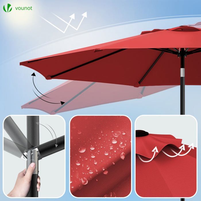 Ombrellone inclinabile VOUNOT® Ø 2,7 x H 2,4 m Rosso - Tessuto resistente ai raggi UV e impermeabile - Copertura protettiva