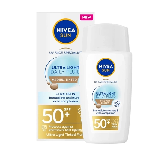 NIVEA SUN Ultra Light Daily Fluid krem do twarzy przeciwsłoneczny z pigmentem SPF50  Medium Tinted 40 ml